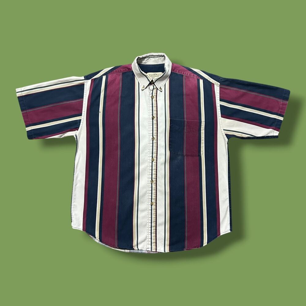 Vintage Striped Shirt Button Down Faded Colorful Vertical Stripe 80s 90s L/XL